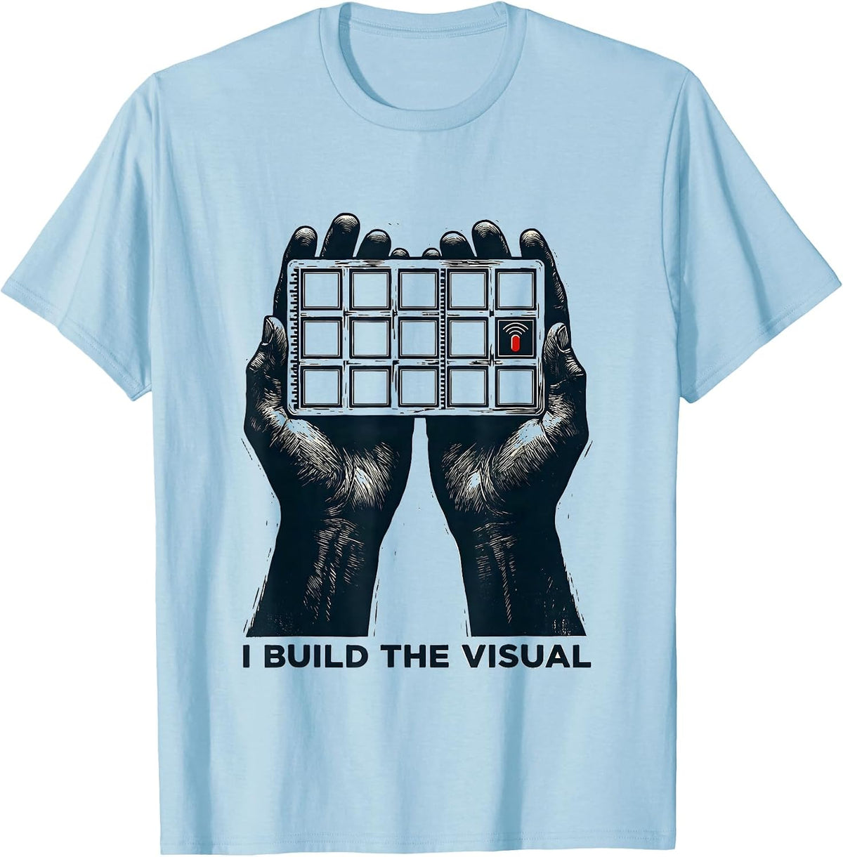Men's I Build The Visual Linocut Special Education Teacher SPED T-Shirt - Baby Blue