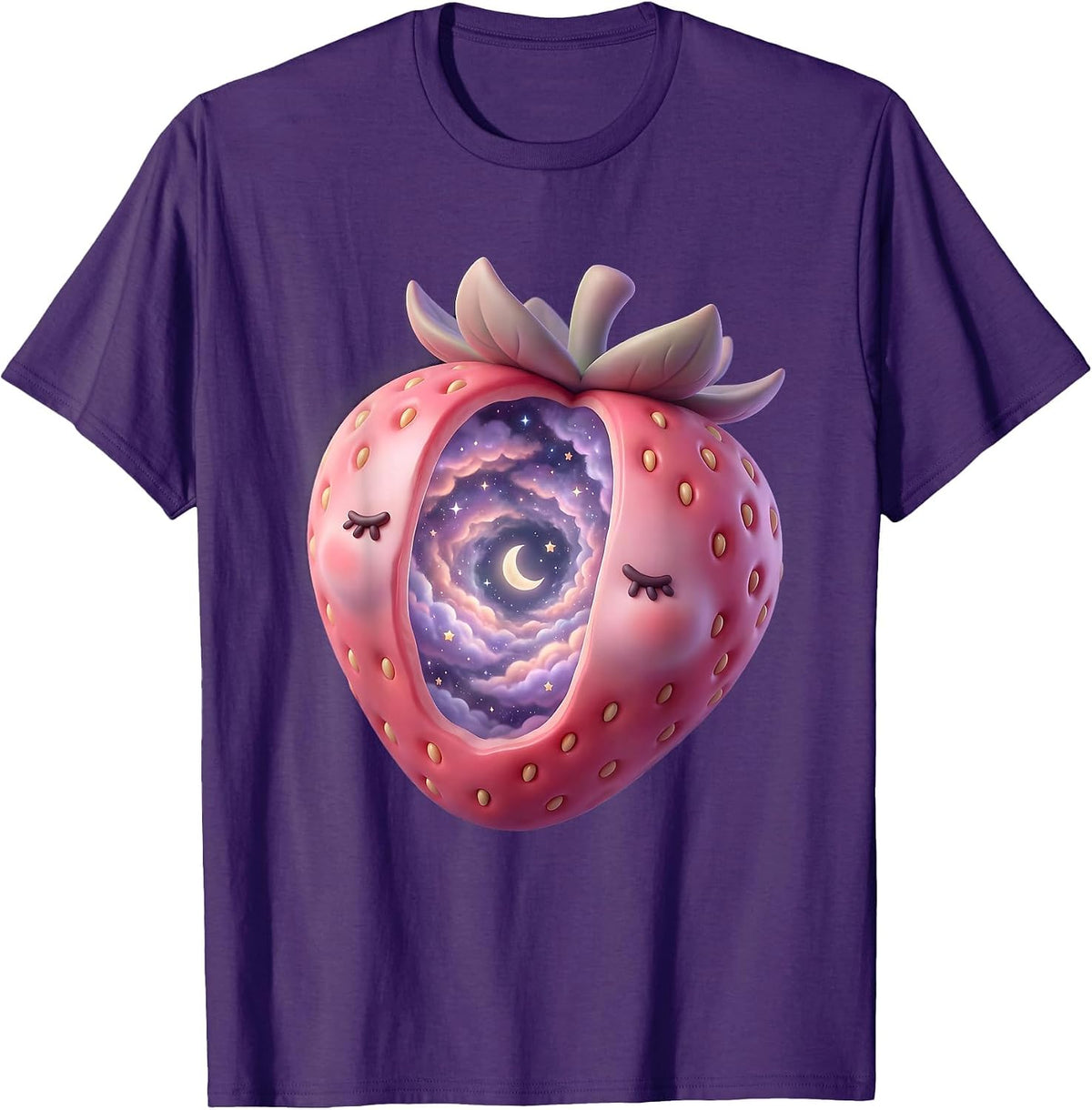Men's Cosmic Strawberry Galaxy Universe Illustration T-Shirt - Purple