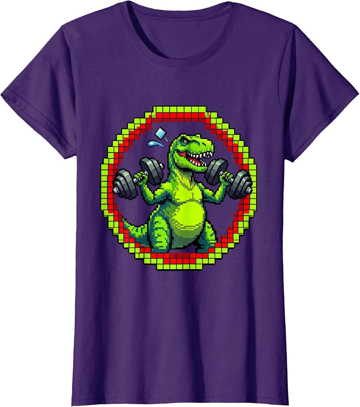 Women's T-Rex Lifting Dumbbells Funny Dinosaur Gym T-Shirt - Purple