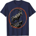 Mountain Goat Sheer Rock Face Live Free Design T-Shirt - Navy Blue