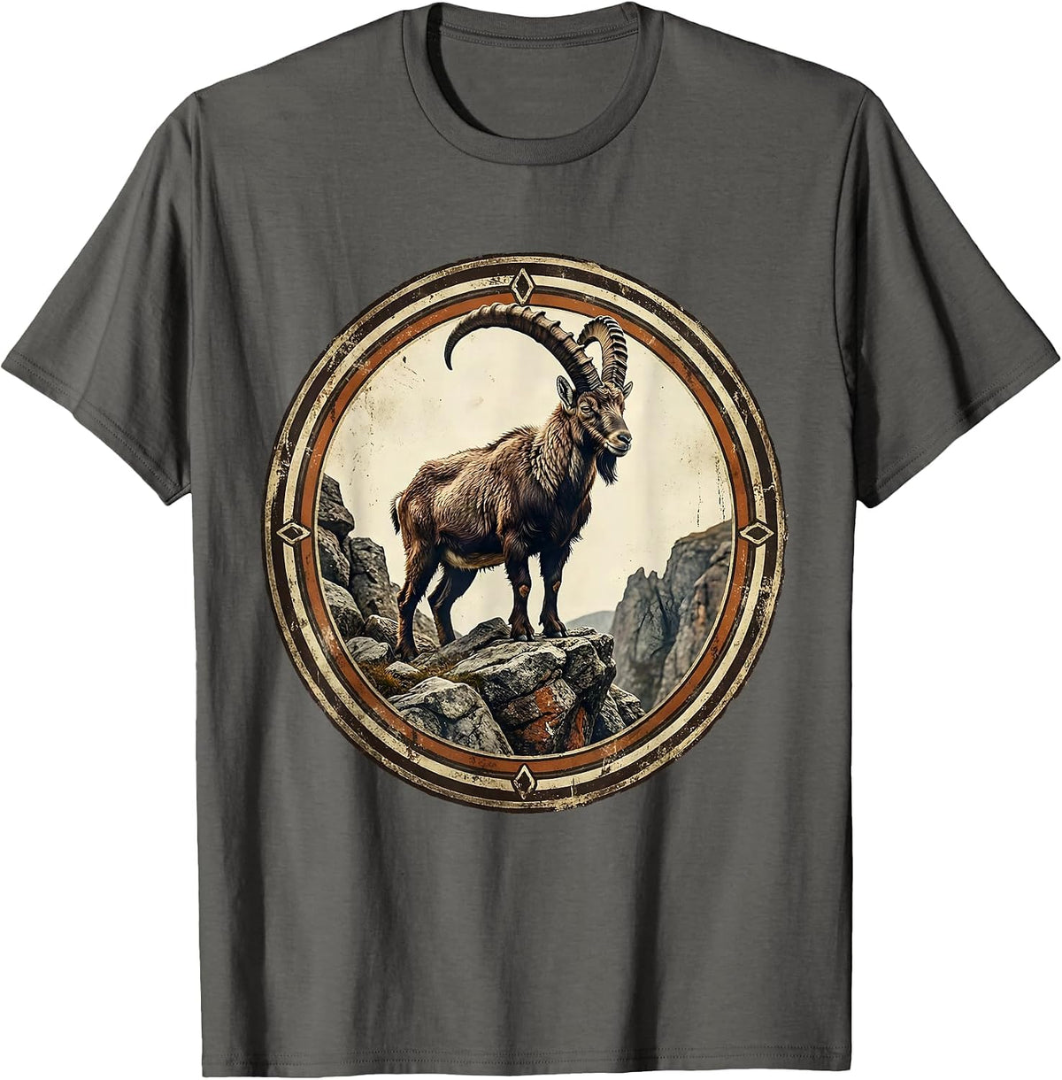 Mountain Goat Rocky Cliff Wilderness Illustration T-Shirt - Asphalt Grey