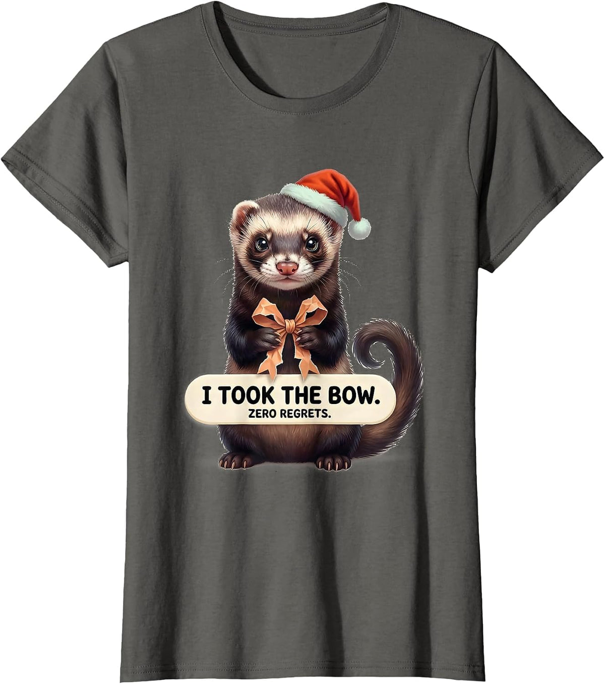 Women's I Took The Bow Zero Regrets Cute Kawaii Ferret Lover T-Shirt - Asphalt Grey