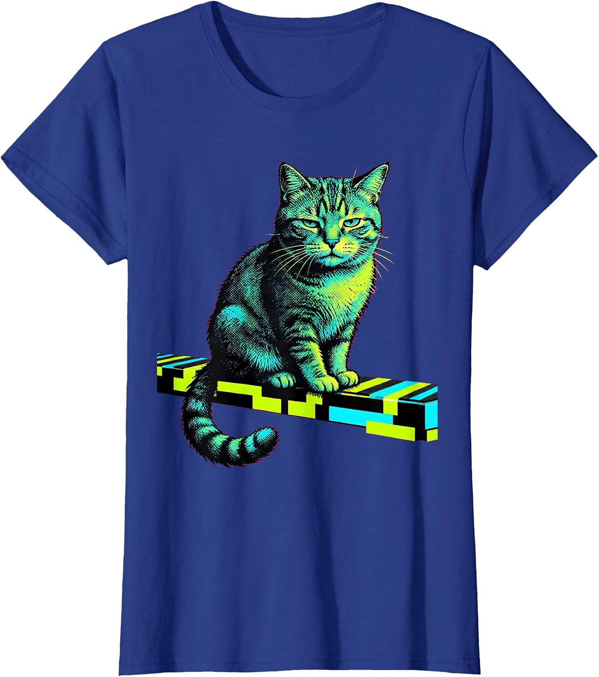 Women's Oversized Seated Cat Streetwear Meme Cat Lover Humor T-Shirt - Royal Blue
