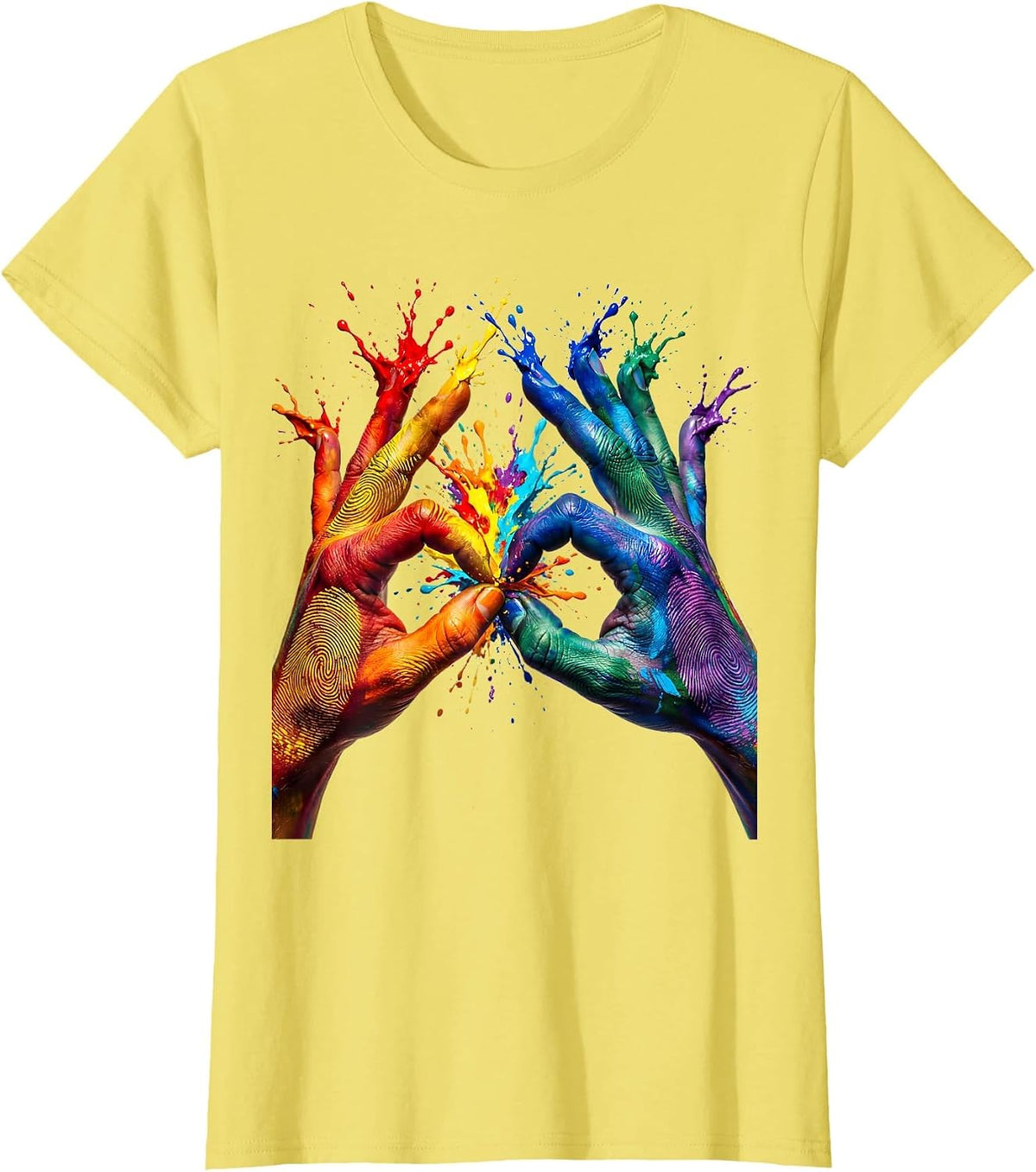 Women's Autism Awareness Mismatched Fingerprint Hands T-Shirt - Lemon Yellow