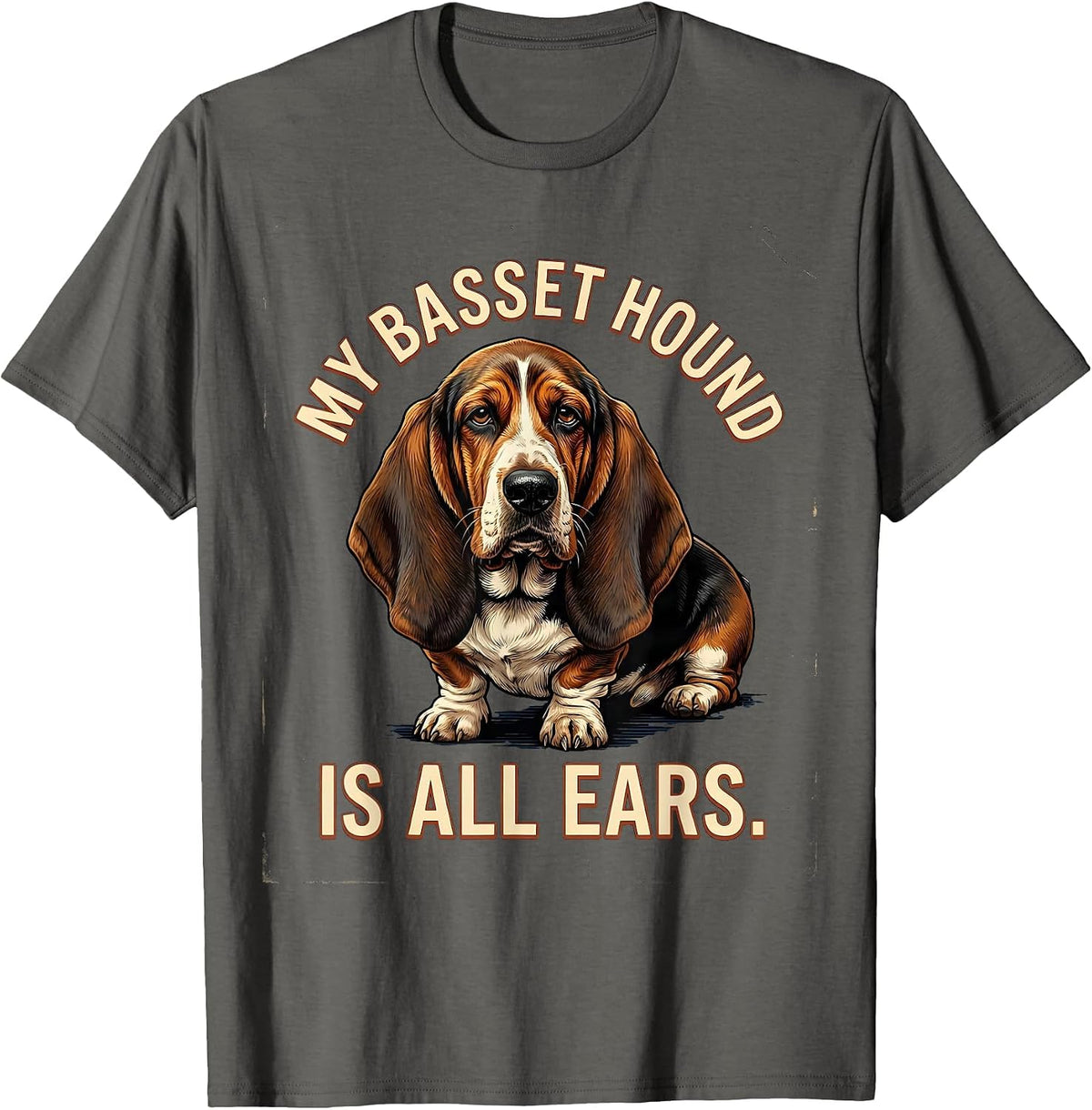 Men's My Basset Hound Is All Ears Funny Vintage Dog Lover Gift T-Shirt - Asphalt Grey