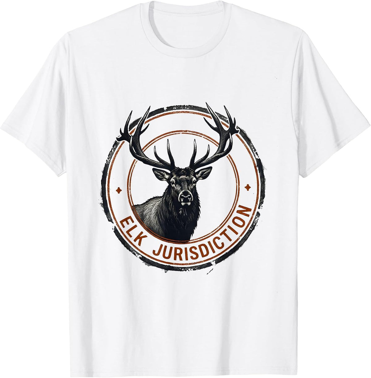 Men's Elk Jurisdiction Rubber Stamp Bull Elk Hunting Wildlife T-Shirt - White