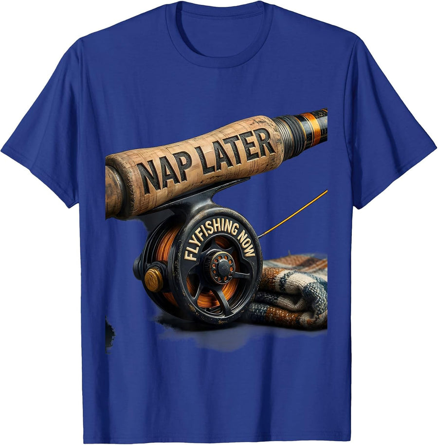 Nap Later, Flyfishing Now Funny Grandpa Fly Fishing Gift T-Shirt - Royal Blue