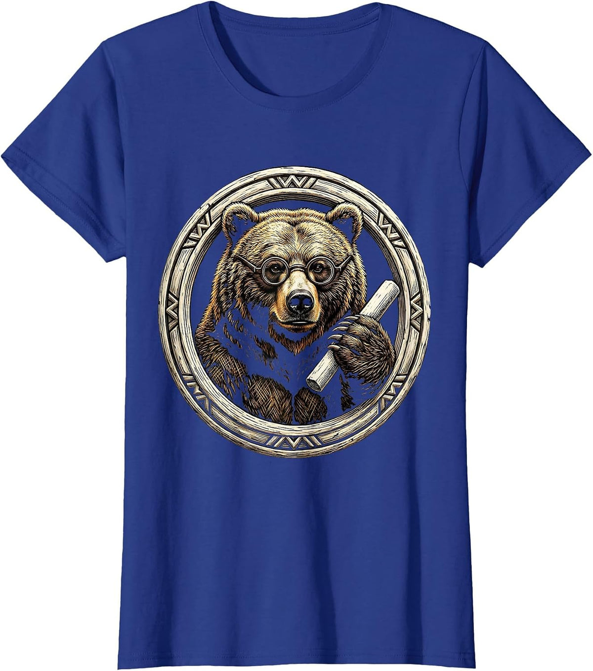 Women's Academic Bear Professor Chalk Illustration T-Shirt - Royal Blue
