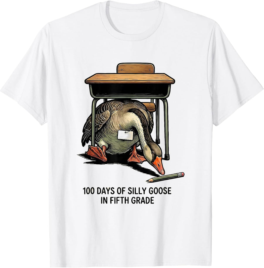 Men's 100 Days of Silly Goose in Fifth Grade Teacher Humor T-Shirt - White