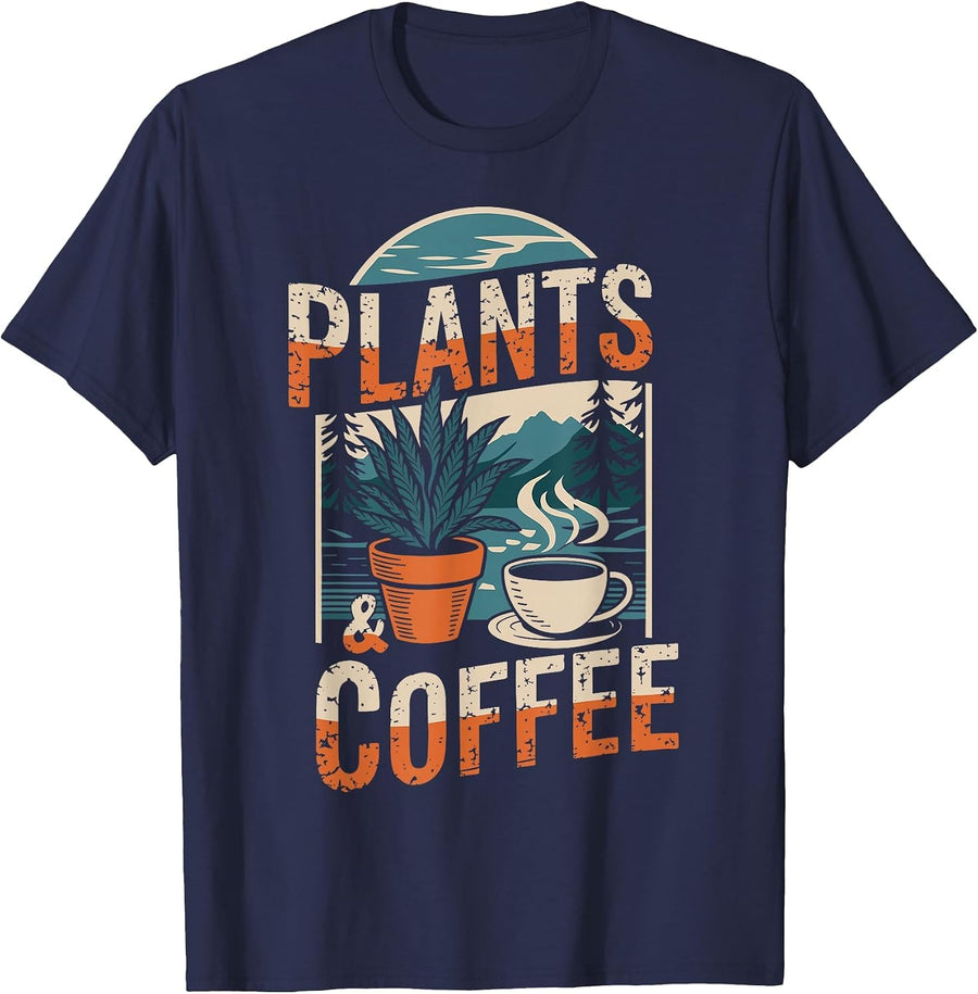 Plants & Coffee Funny Gardening Plant Lover T-Shirt - Navy Blue