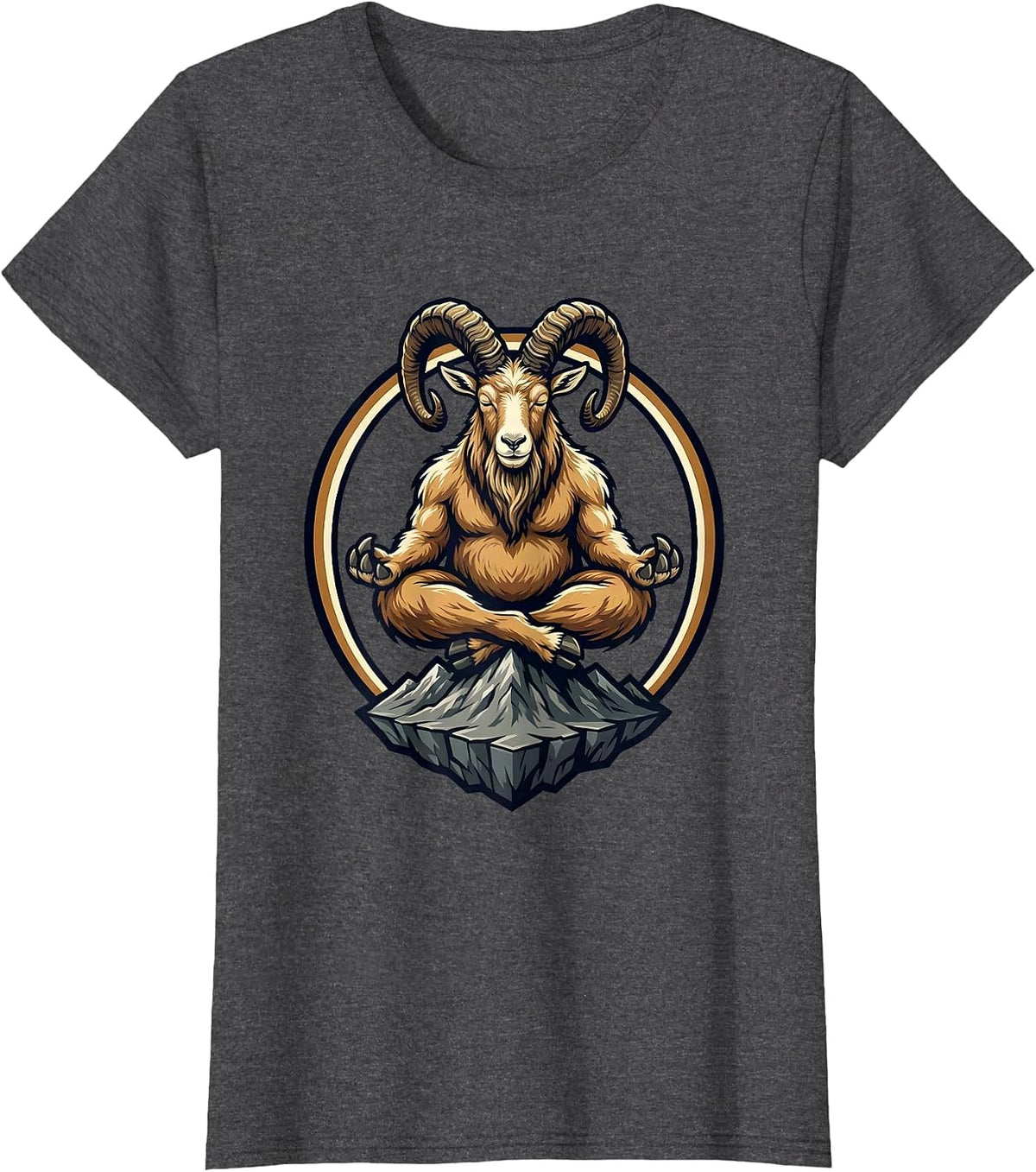 Women's Mountain Goat Meditating Funny Zen Peak Design T-Shirt - Dark Heather Grey