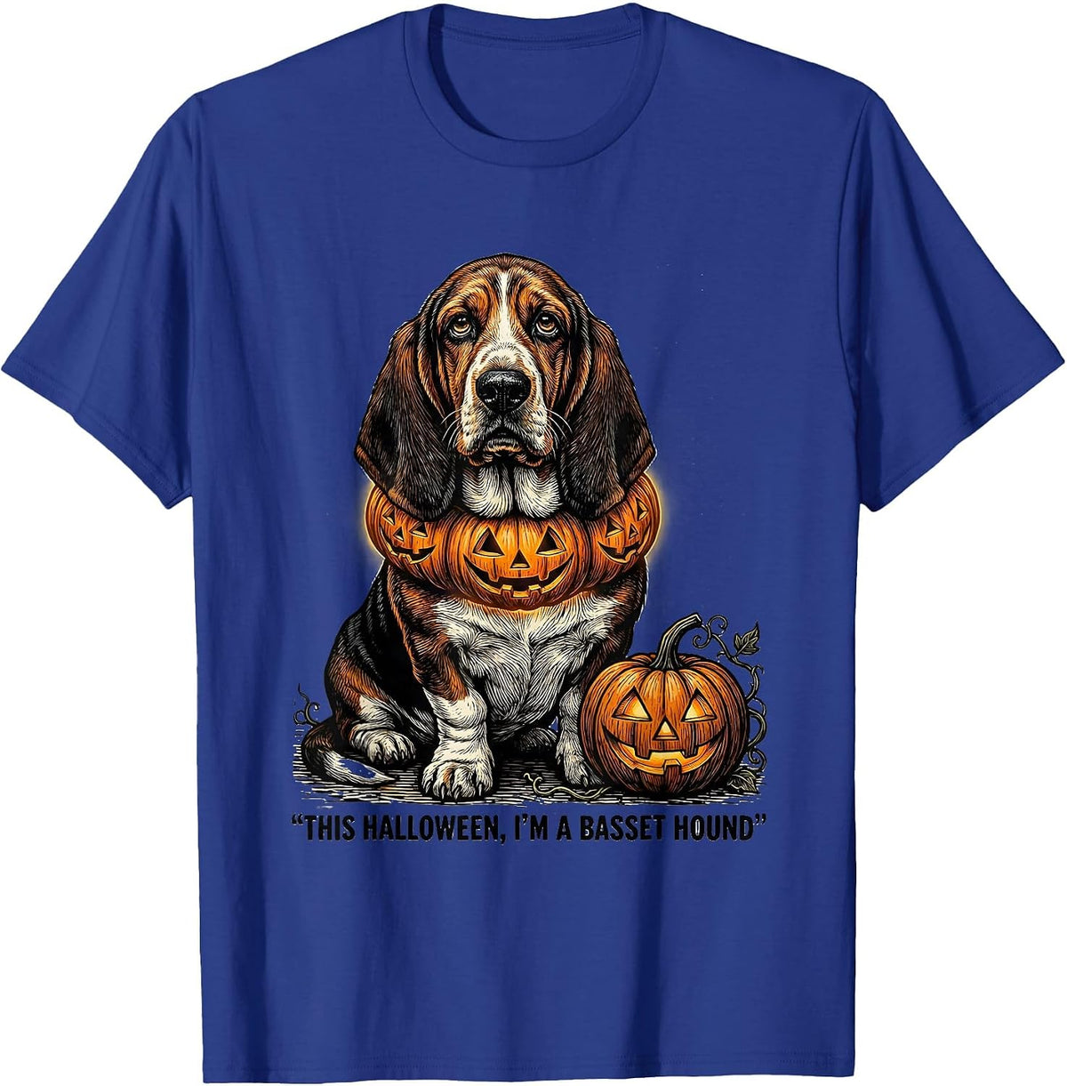 Men's This Halloween, I'm A Basset Hound Cute Dog Breed Halloween T-Shirt - Royal Blue