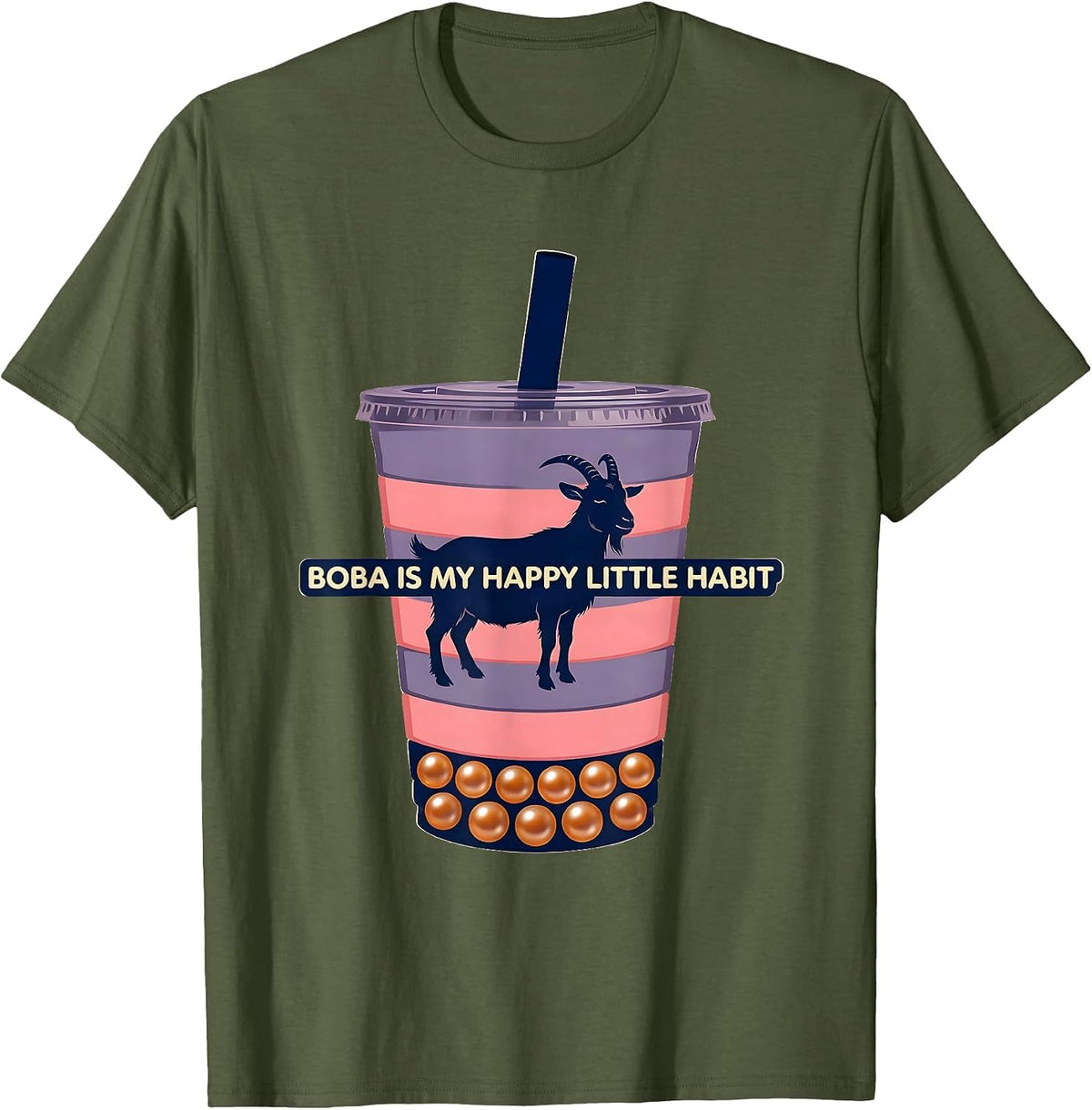 Men's Boba Is My Happy Little Habit Kawaii Anime Boba Tea Lover T-Shirt - Olive Green