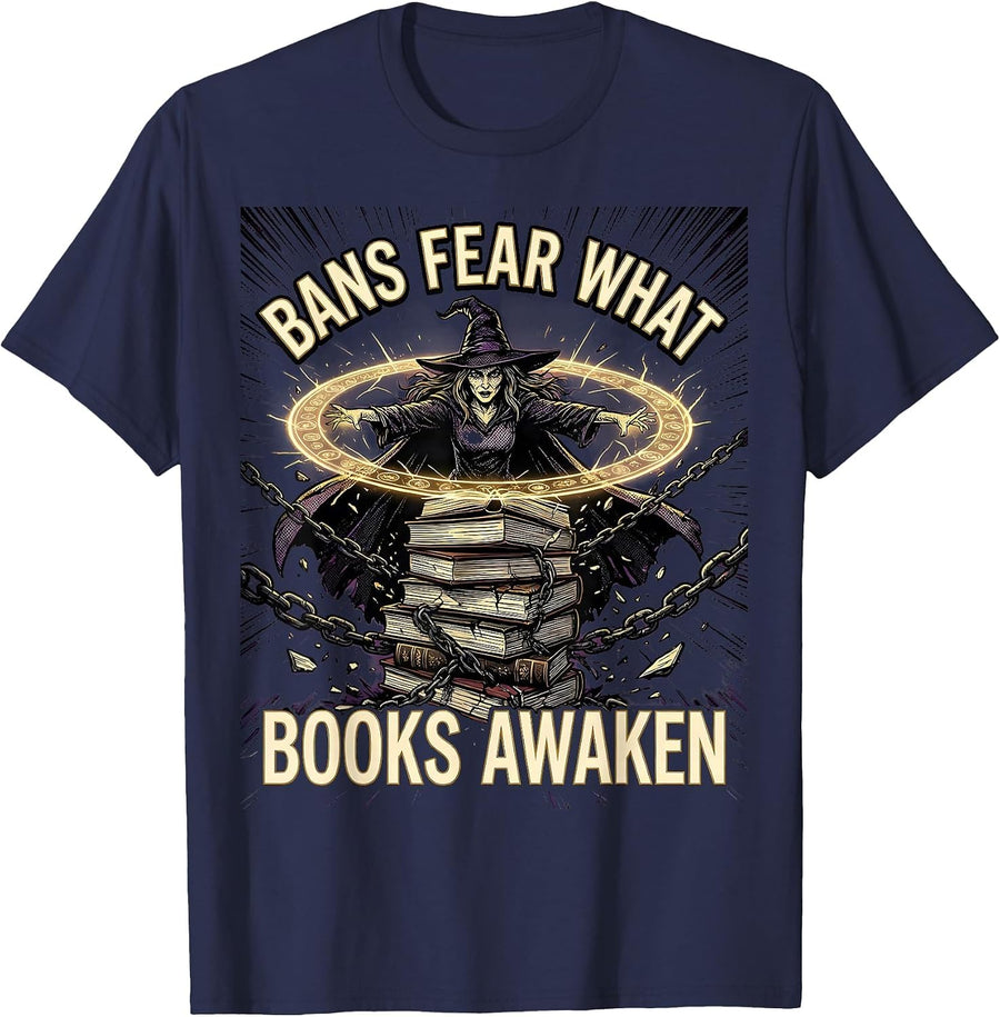 Bans Fear What Books Awaken Comic Book Witch Halloween T-Shirt - Navy Blue