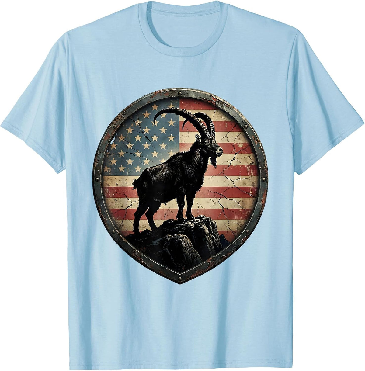Men's Patriotic Mountain Goat Red White and Blue T-Shirt - Baby Blue