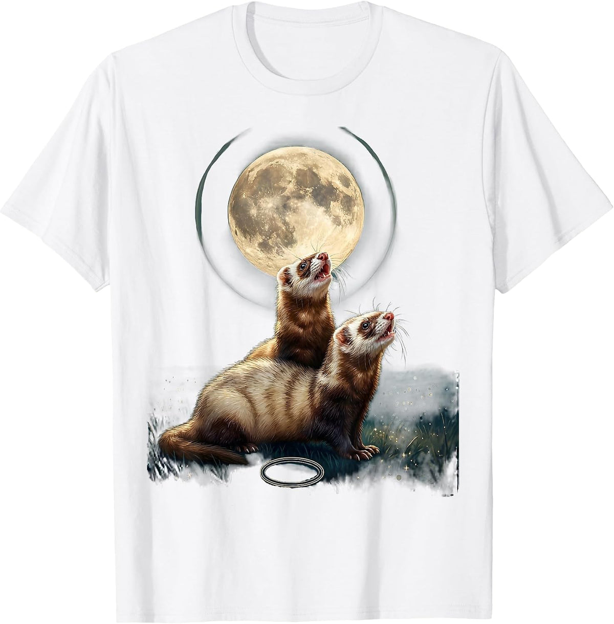 Men's Three Ferrets Howling At The Moon Funny Parody T-Shirt - White