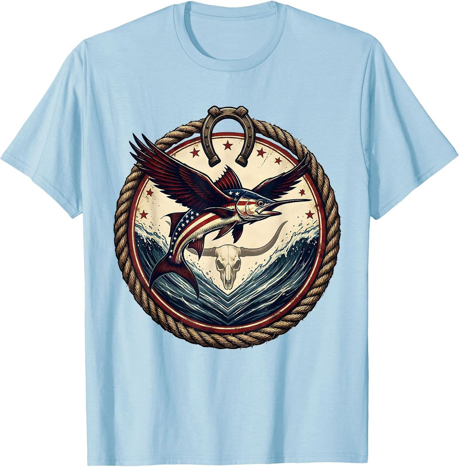Men's Gulf of America Flying Fish Leaping Boat Wake T-Shirt - Baby Blue