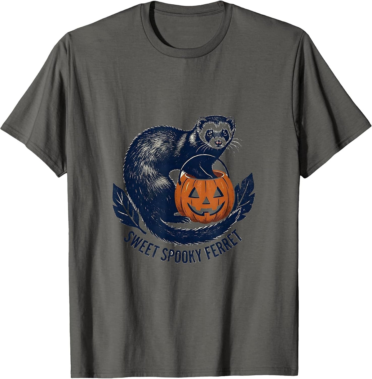 Sweet Spooky Ferret Rubber Stamp Halloween Cute Kids Humor T-Shirt - Asphalt Grey