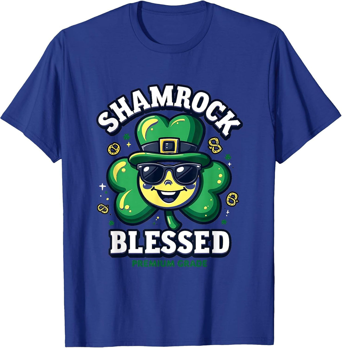 Shamrock Blessed St Patricks Day Design T-Shirt - Royal Blue