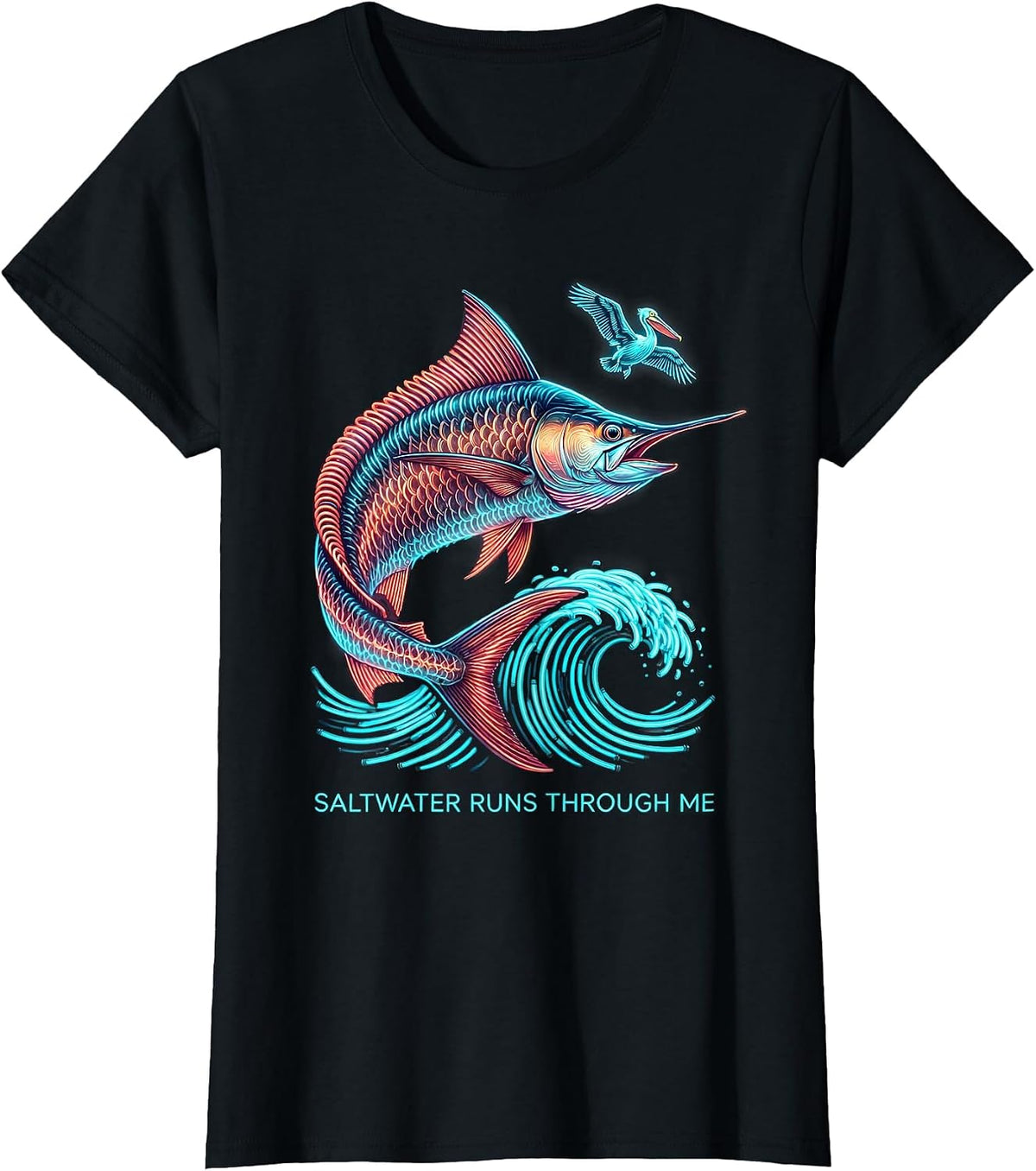 Saltwater Runs Through Me Gulf of Mexico Design T-Shirt - Black