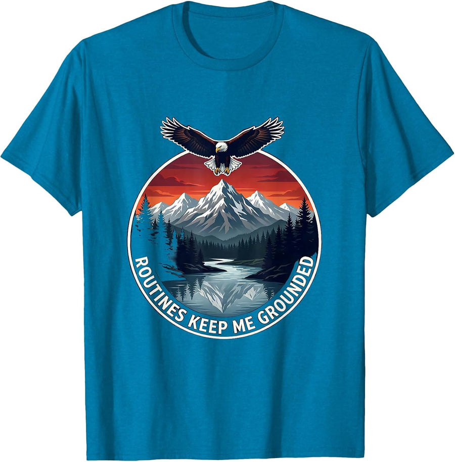 Routines Keep Me Grounded Autism Awareness Design T-Shirt - Sapphire Blue