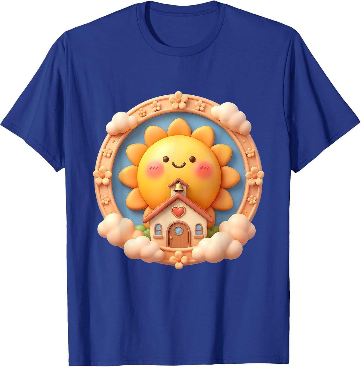 Kindergarten Teacher Sunny Schoolhouse Illustration T-Shirt - Royal Blue