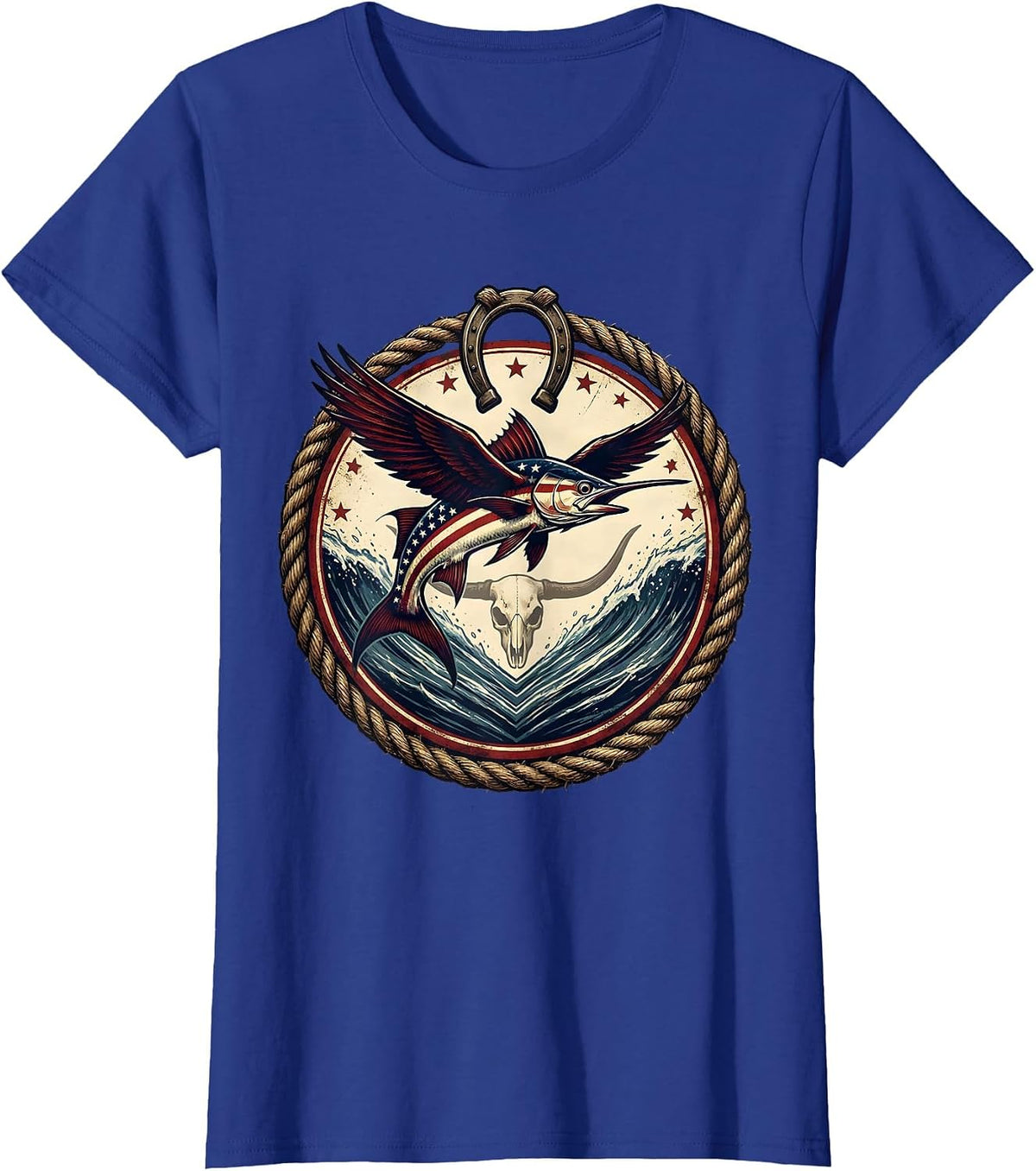 Women's Gulf of America Flying Fish Leaping Boat Wake T-Shirt - Royal Blue