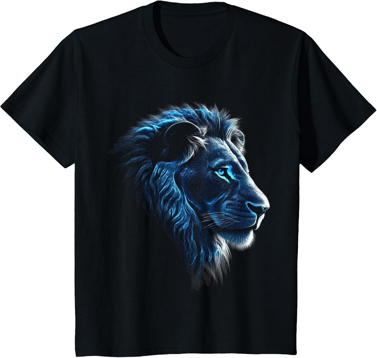 Lion Artwork - Blue Eyes Zoo Animal Lion T-Shirt - Black