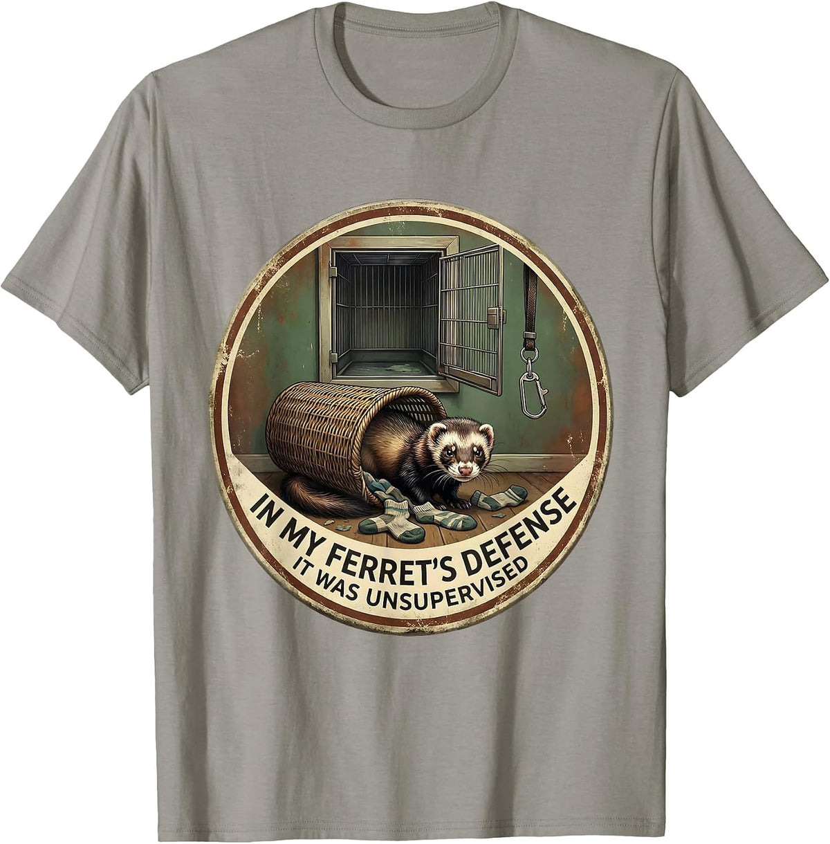In My Ferret's Defense, It Was Unsupervised Funny T-Shirt, Men, Slate Grey, Large - As Pictured