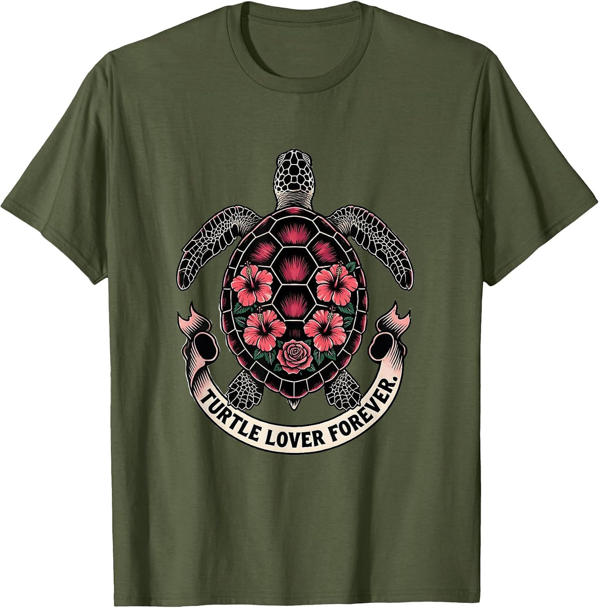 Turtle Lover Forever Women's Graphic Design T-Shirt - Olive Green