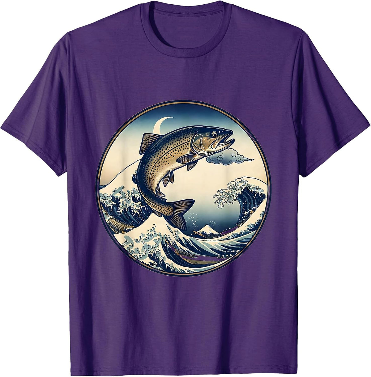 Men's Leaping Trout River Surface Fishing Illustration T-Shirt - Purple