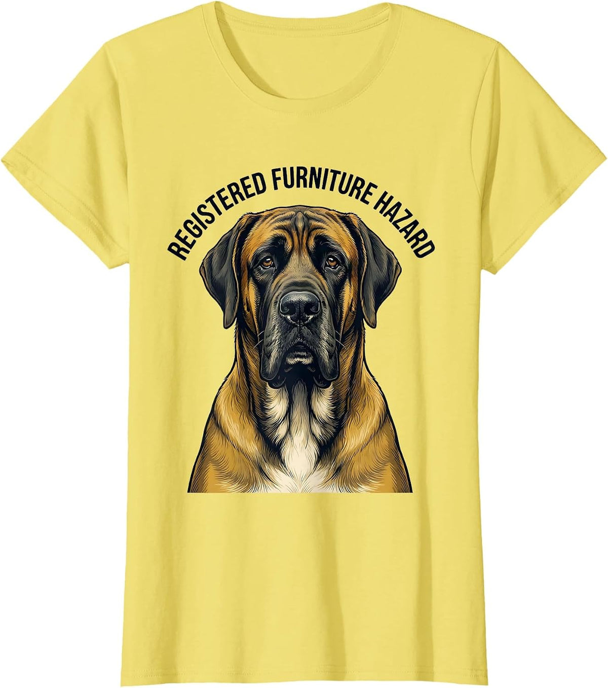 Women's Registered Furniture Hazard Funny Great Dane Dog Lover Meme T-Shirt - Lemon Yellow