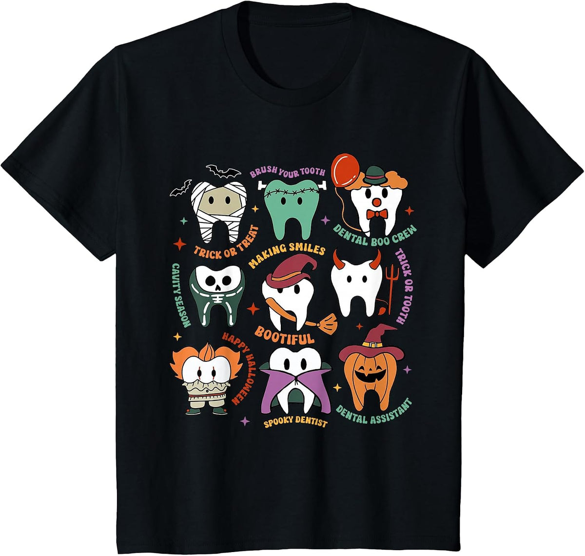 Halloween Dental Boo Crew Dentist Costume Teeth Women Men T-Shirt - Black