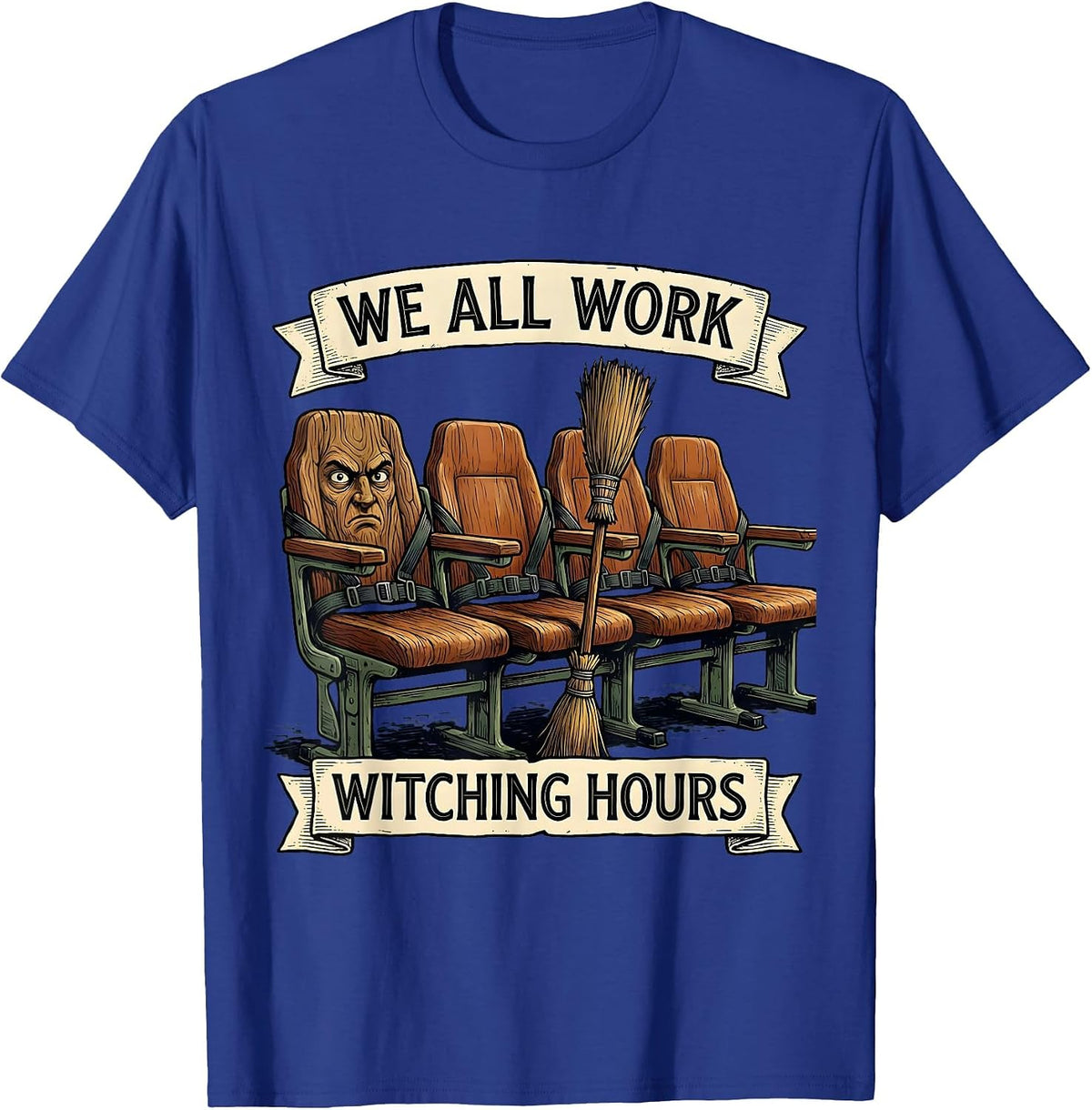 Men's We All Work Witching Hours Funny School Bus Driver Halloween T-Shirt - Royal Blue