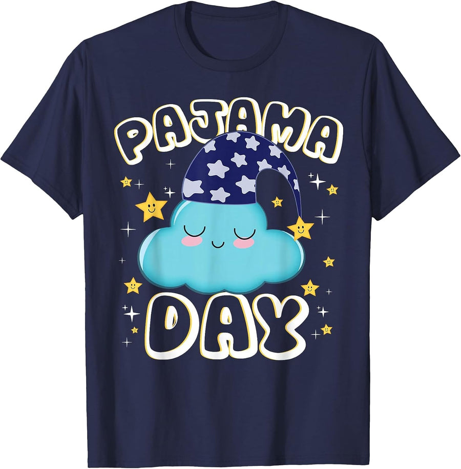 Pajama Day School Spirit Week Fun Cloud Teacher Student T-Shirt - Navy Blue