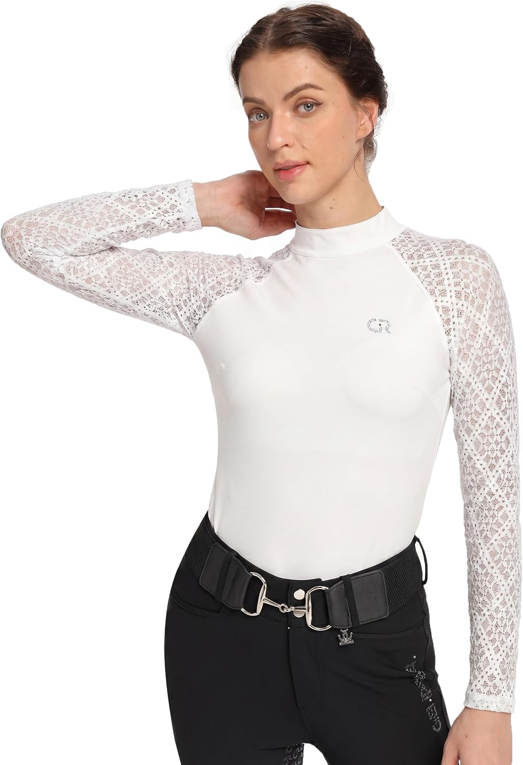 Long Sleeve Horse Riding Top, Women's Equestrian Show Shirt - White