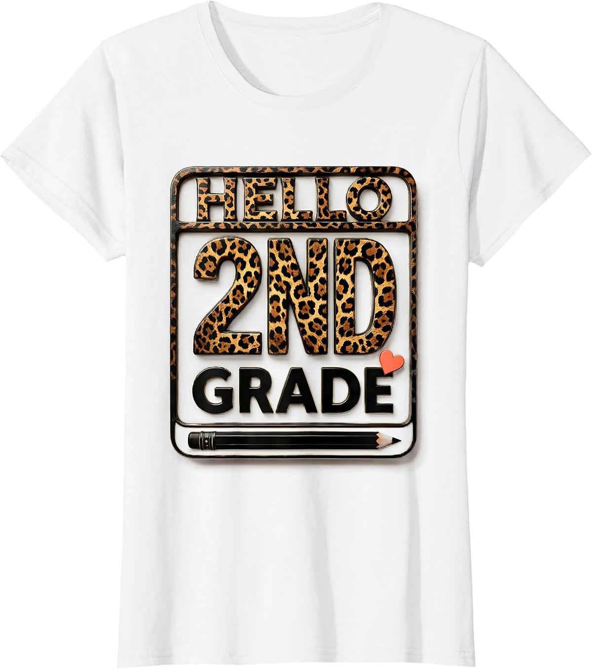 Hello 2nd Grade Leopard Print Kids Girl Teacher Back T-Shirt - White