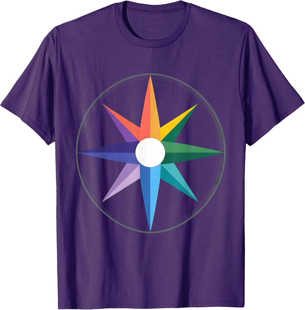 Autism Awareness Rainbow Compass Rose Illustration T-Shirt - Purple