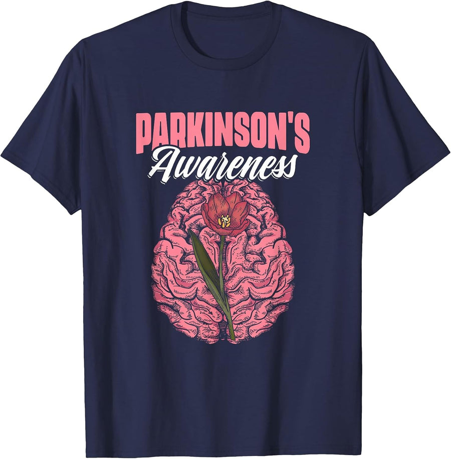 Brain PD Patients Tulips Parkinson's Disease Warrior T-Shirt - Navy Blue
