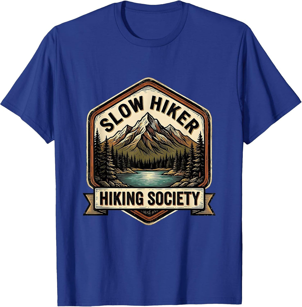 Slow Hiker Hiking Society Vintage Emblem T-Shirt - Royal Blue