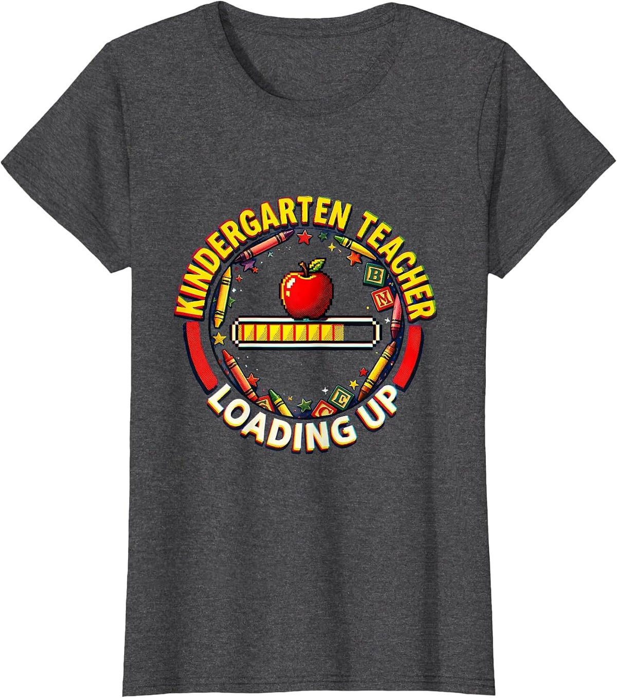 Women's Kindergarten Teacher Loading Up Educator Design T-Shirt - Dark Heather Grey