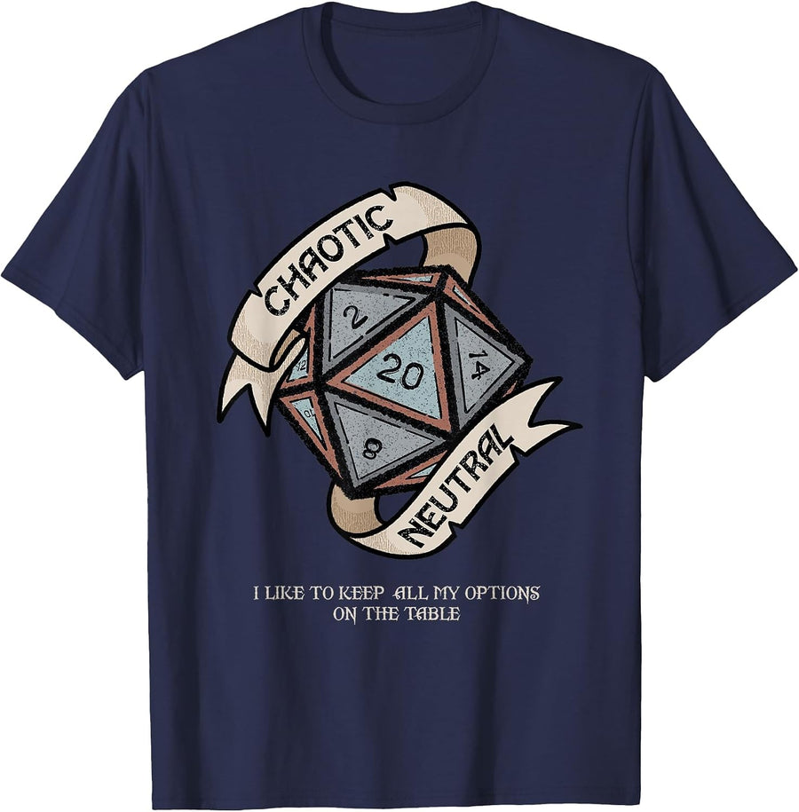 Tabletop RPG Vintage Game Chaotic Neutral T-Shirt - Navy Blue