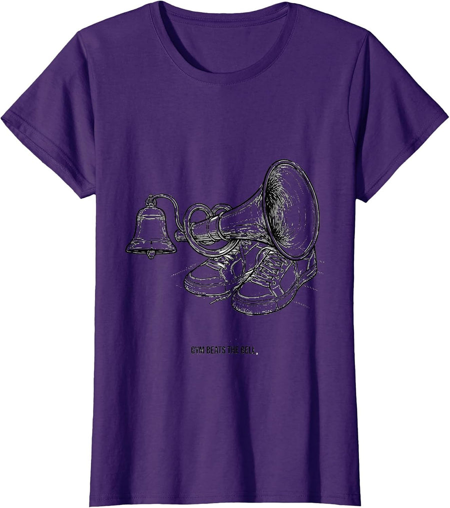 Gym Beats The Bell Funny PE Teacher Back To School Humor T-Shirt, Women, Purple, Small - As Pictured
