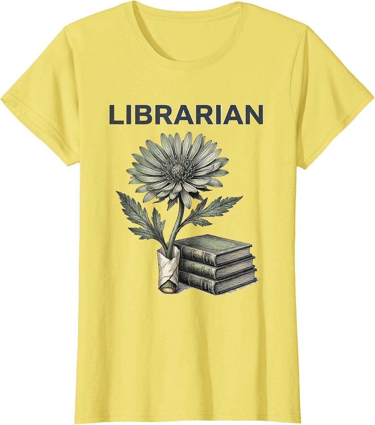Women's Librarian Botanical Teacher Gift School Start Appreciation T-Shirt - Lemon Yellow