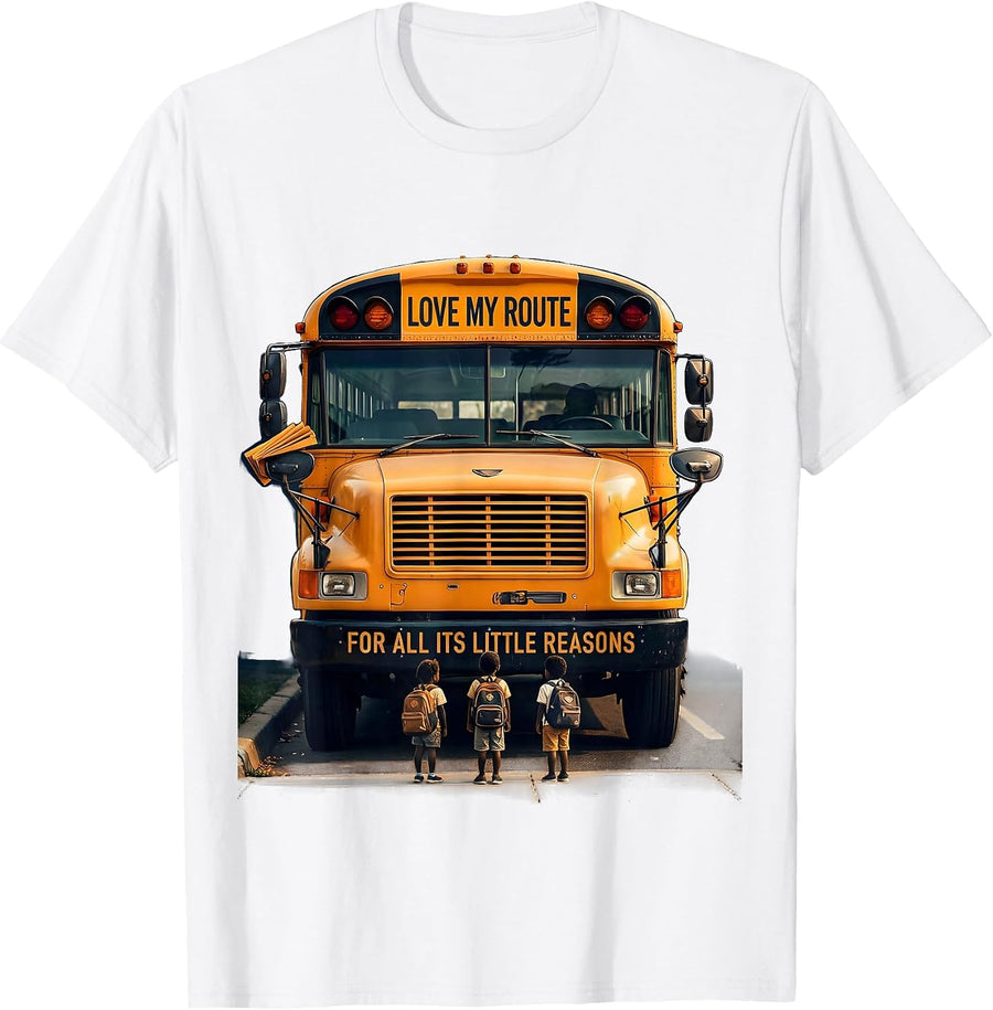 Men's Love My Route For All Its Little Reasons School Bus Driver T-Shirt - White