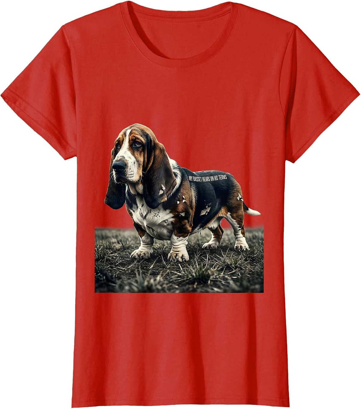 Women's My Basset Hears On His Terms Funny Basset Hound Dog Lover T-Shirt - Red