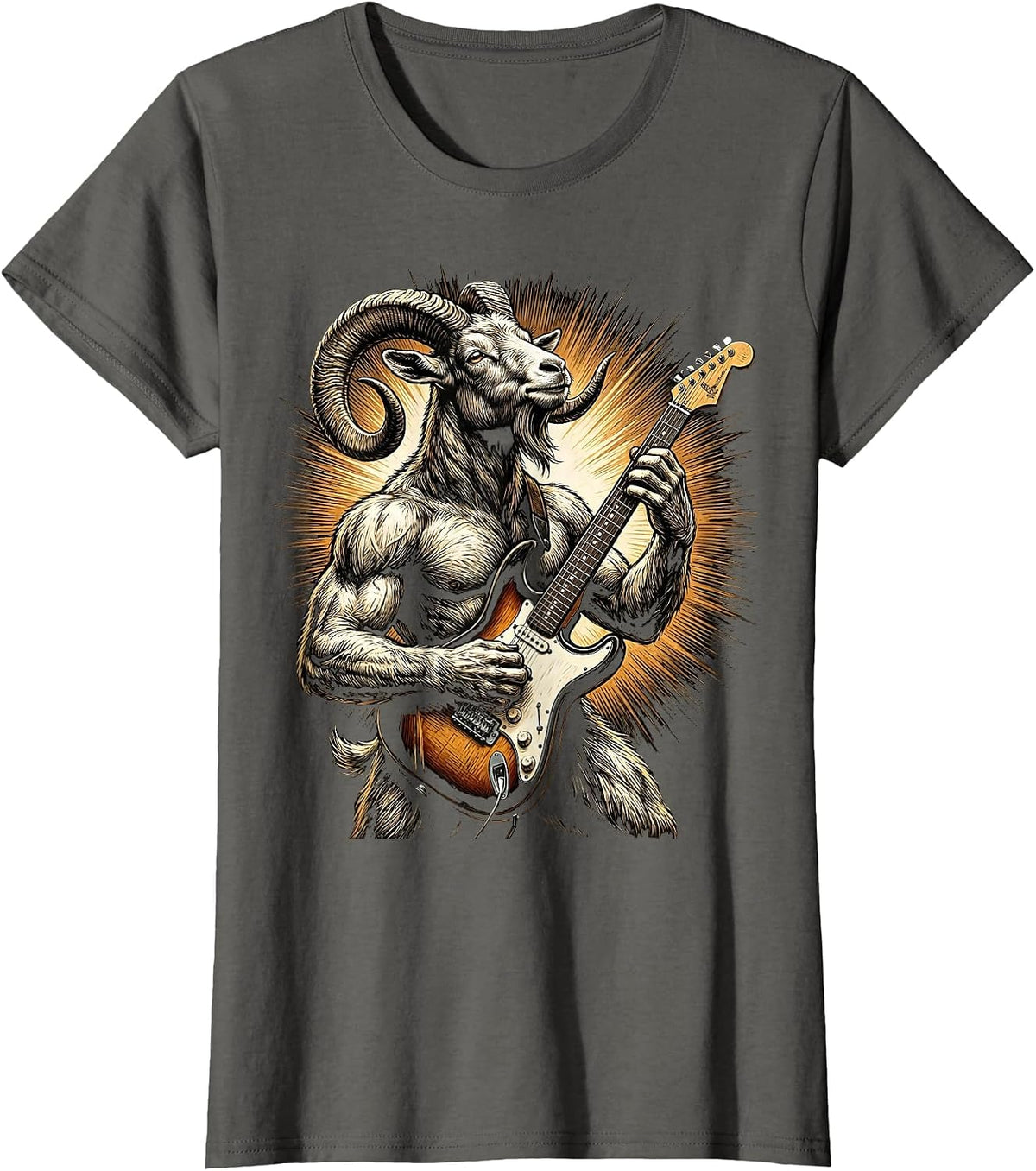 Women's Goat Rocking Electric Guitar On Stage T-Shirt - Asphalt Grey