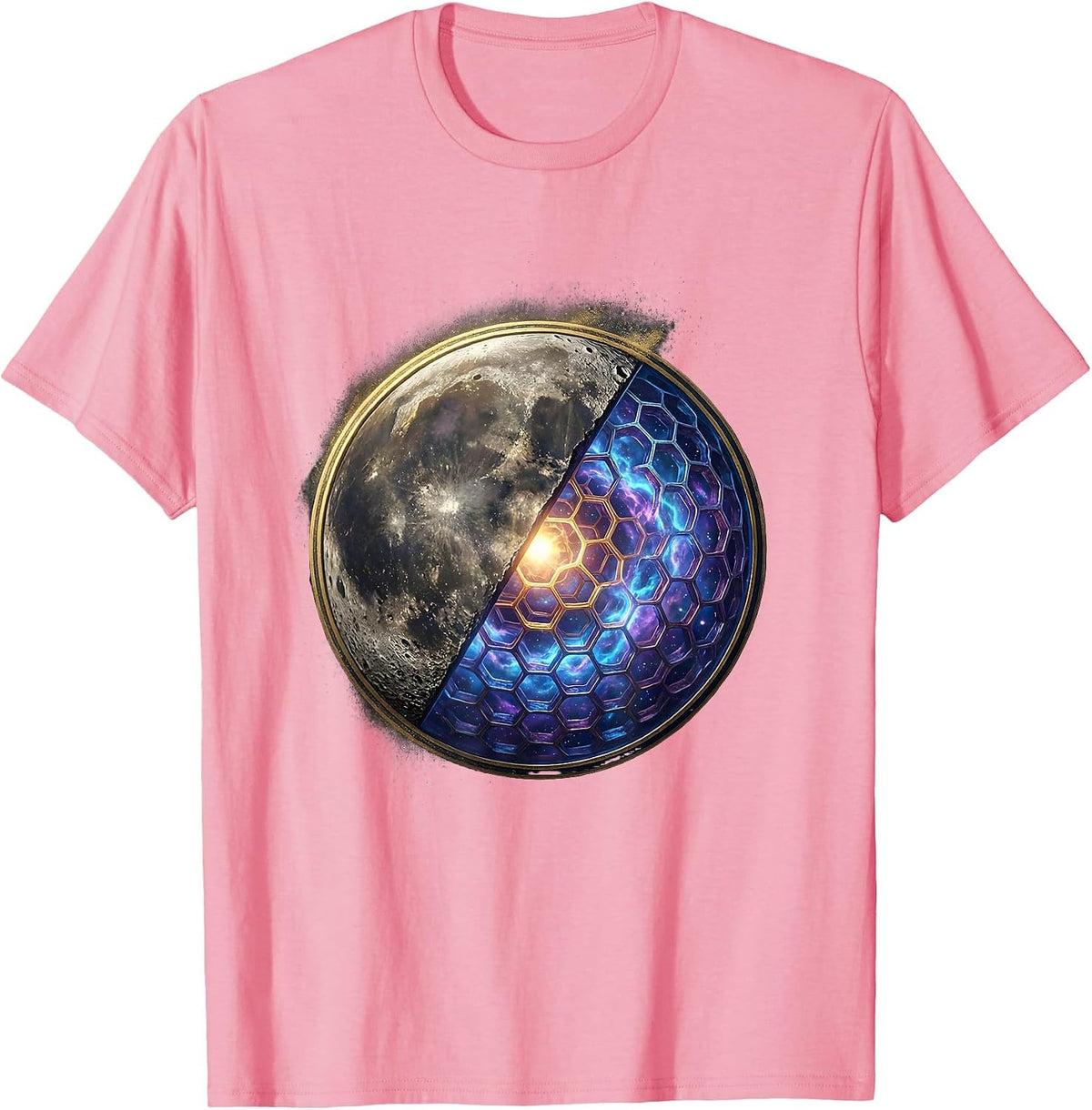 Men's Moon Honeycomb Cross Section Graphic Design T-Shirt - Pink