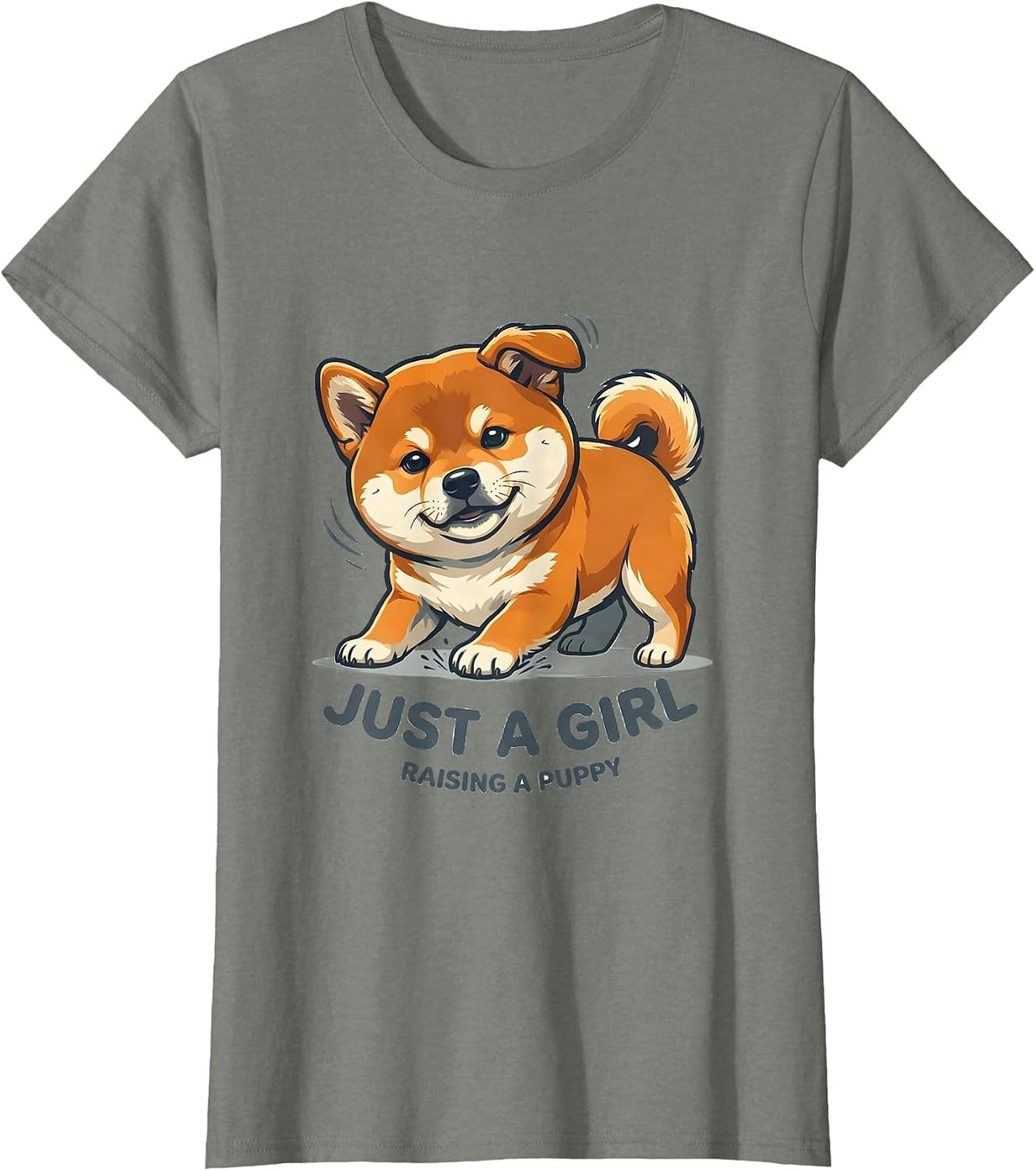 Women's Just A Girl Raising A Puppy Funny Shiba Inu Dog Lover Gift T-Shirt - Olive Heather