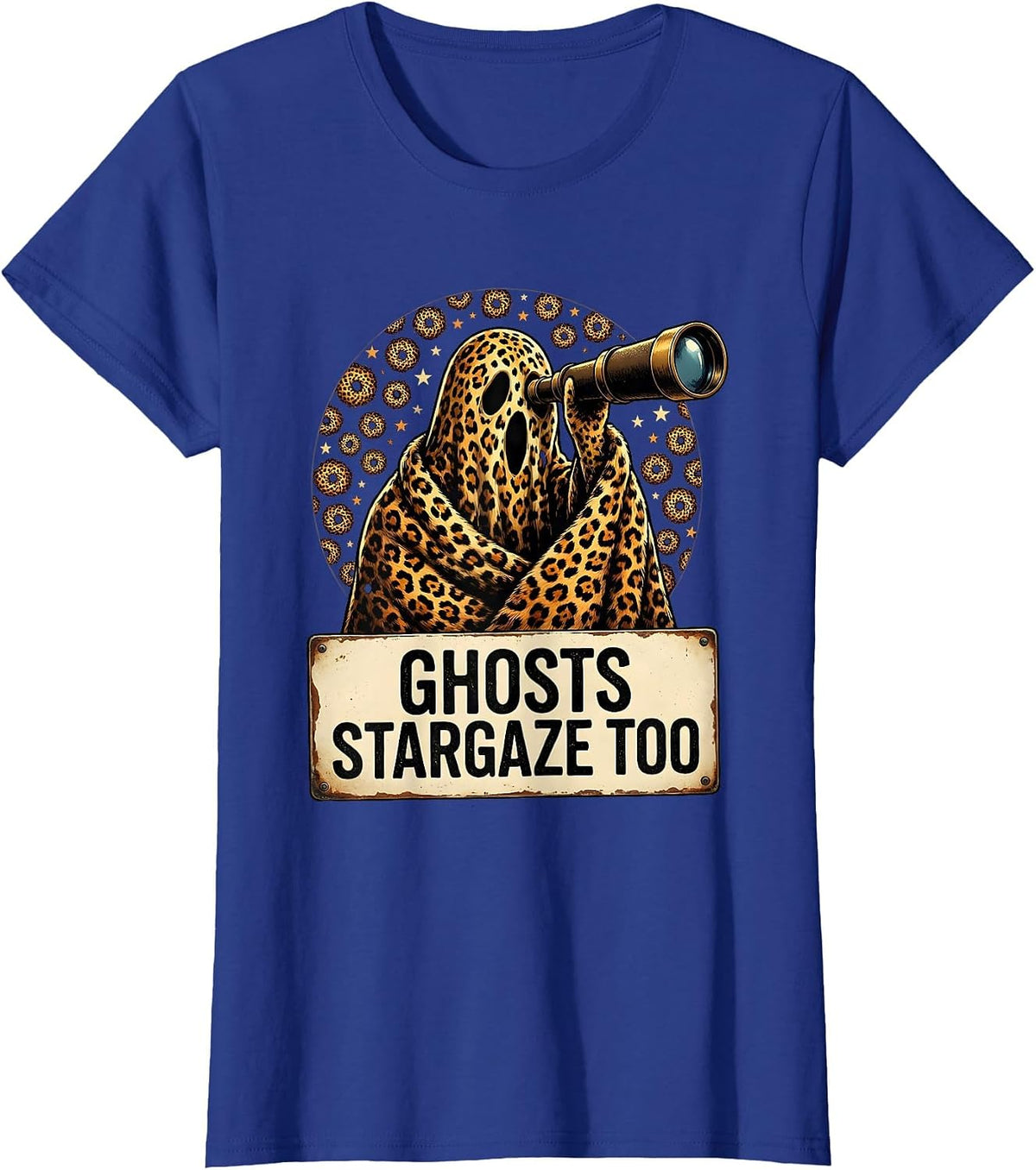 Women's Ghosts Stargaze Too Halloween Telescope Design T-Shirt - Royal Blue